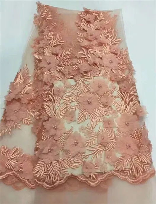 Розовая кружевная 3d Цветочная аппликация французская Сетка ткань африканский