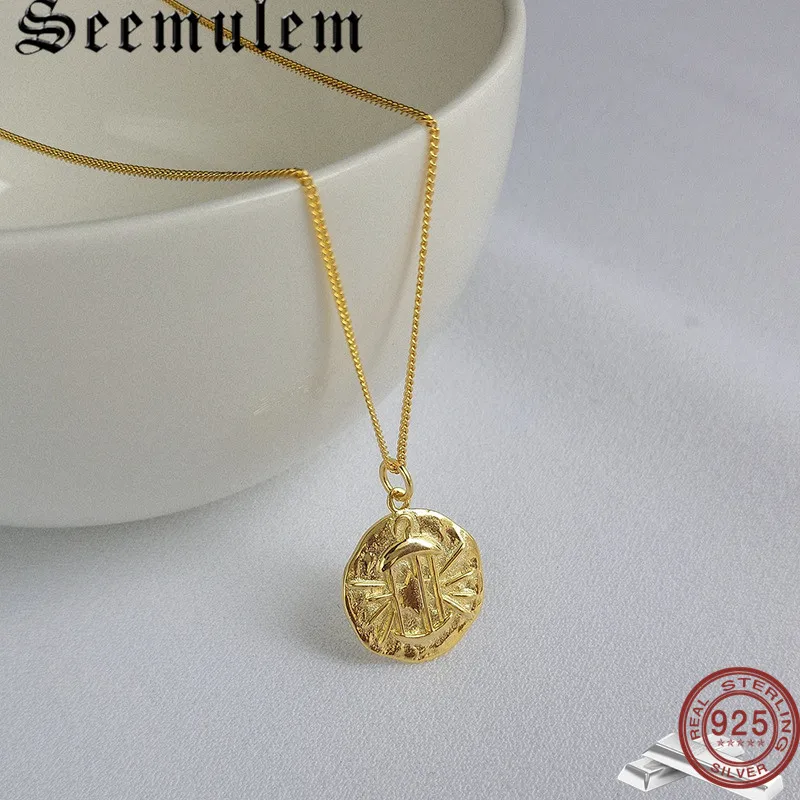 Seemulem Золотая круглая монета 2019 женское ожерелье винтажная подвеска с маяком 925
