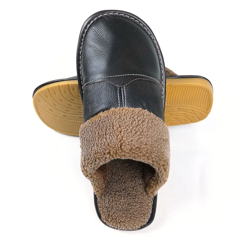 Новинка модные зимние кожаные домашние тапочки FAYUEKEY мужские домашние/напольные