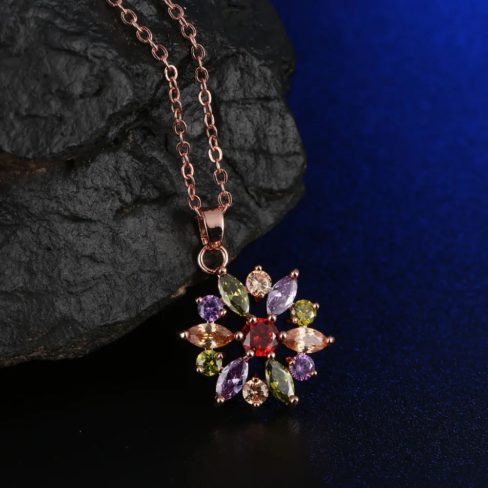 Модное красочное ожерелье и подвески с цветами модная женская цепочка Стразы