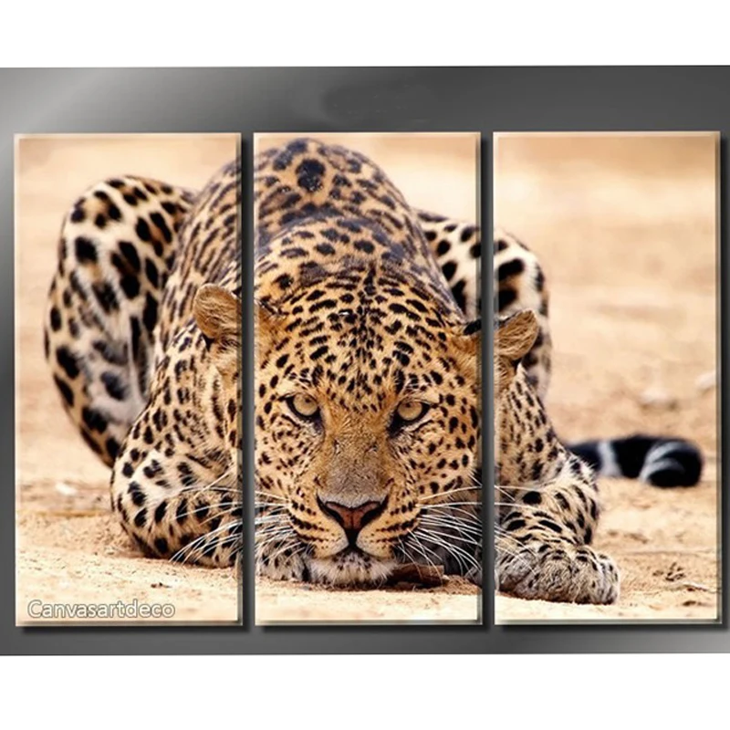 Огромный 3 панельный современный удивительный животное &quotЛеопард&quot для