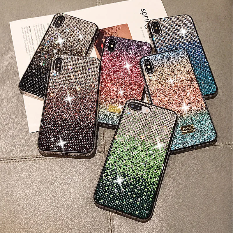 Блестящий чехол для телефона с кристаллами iPhone 12 mini XR 11 Pro XS MAX задняя крышка 7 8 6 6S