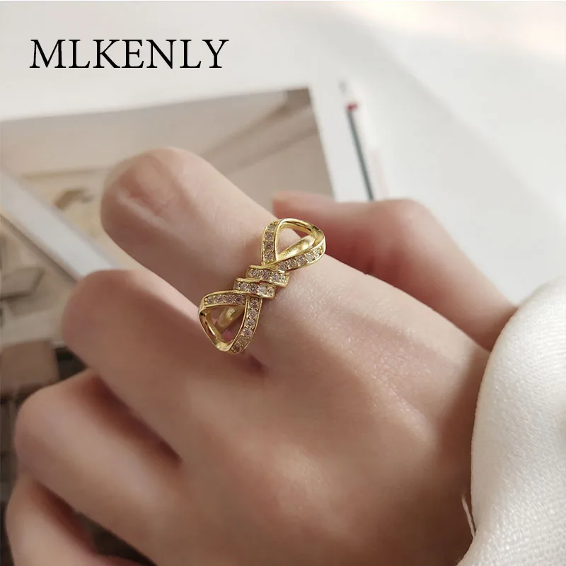 MLKENLY INS 925 пробы Серебряное Открытое кольцо Cz кольца с кристаллами золотого цвета