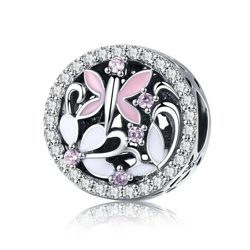 Fit Pandora браслет серебро 925 CZ розовый цветок клевера эльф бабочка Жук бусины S925 оранжевый дугообразные Подвески DIY ювелирные изделия - Цвет: asd757