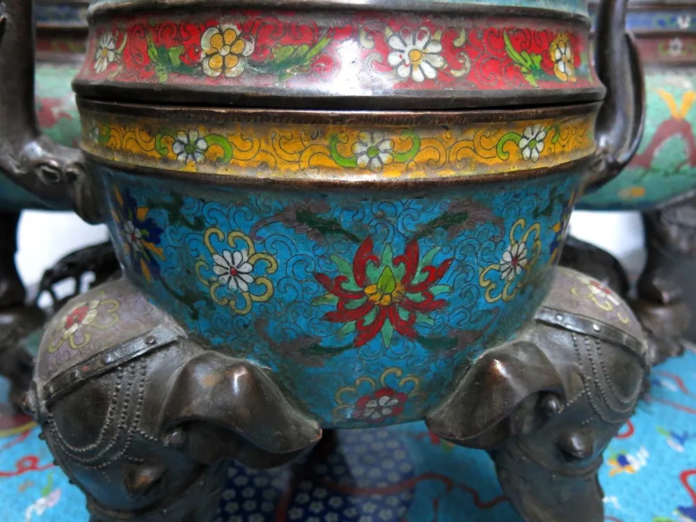 20 &quotКитай чистая медная перегородчатая эмаль курильница резная удача слон