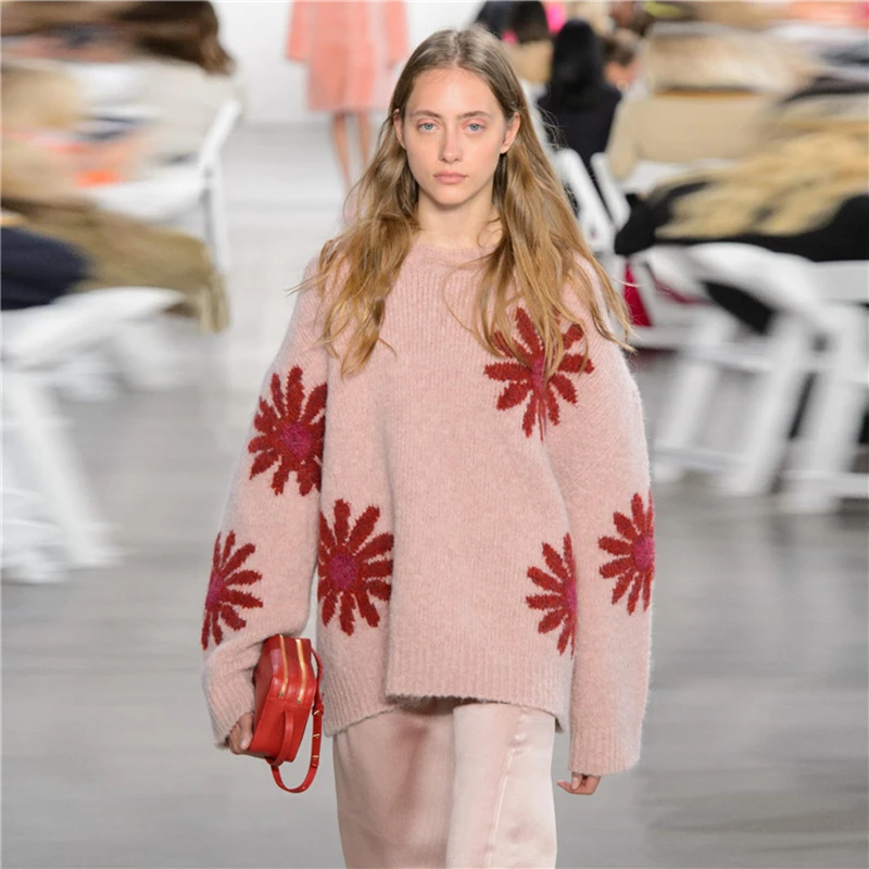 MODA NOVA брендовая зимняя свободные розовый свитер 2018 Новая мода взлетно-посадочной