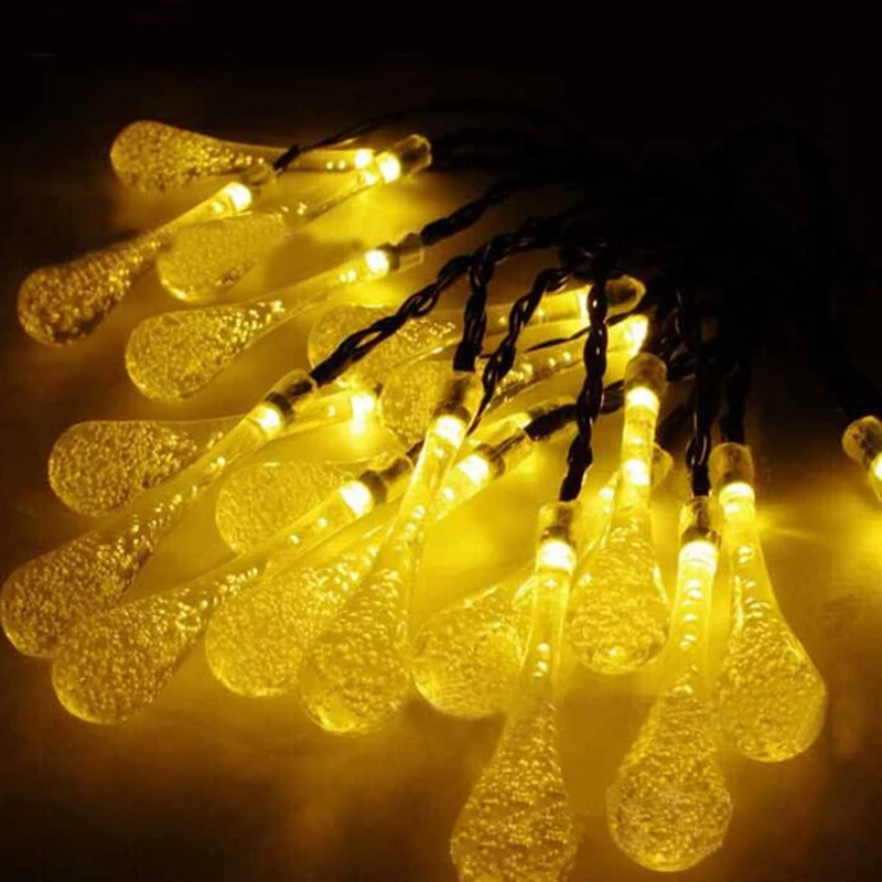 1 шт. 30LED капли воды красочный теплый белый Солнечный свет гирлянда декоративный