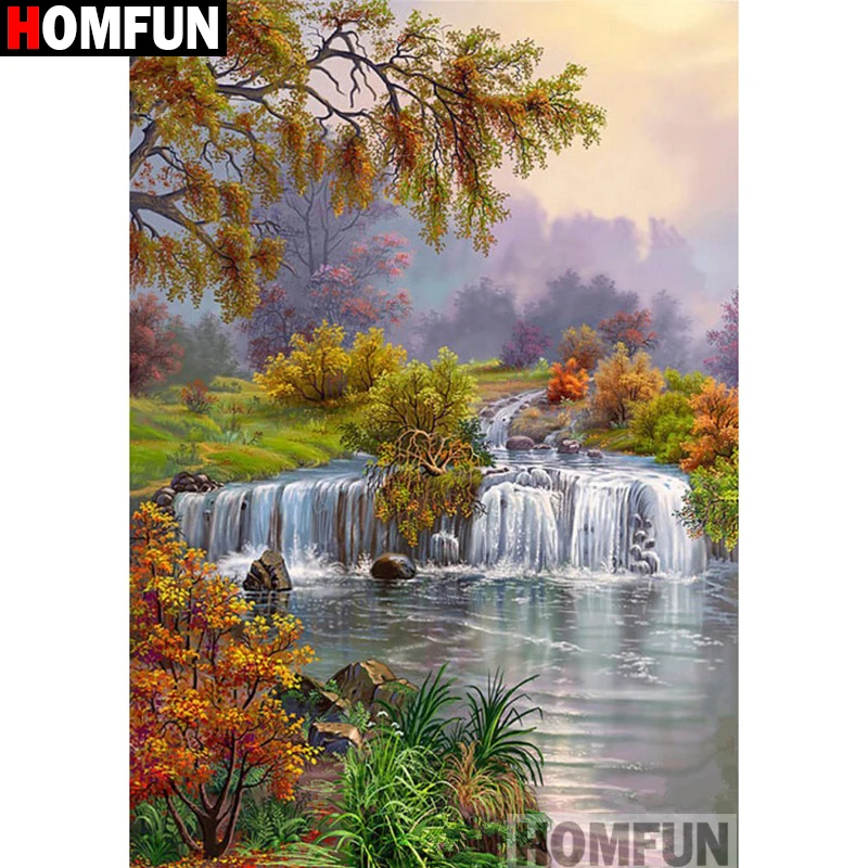 Алмазная живопись HOMFUN речной пейзаж 5D полноразмерная/круглая вышивка домашний