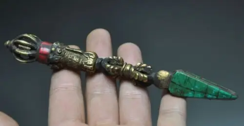 

China Tibet Buddhism archaize brass the turquoise Dorje Phurpa Pestle Vajra statue