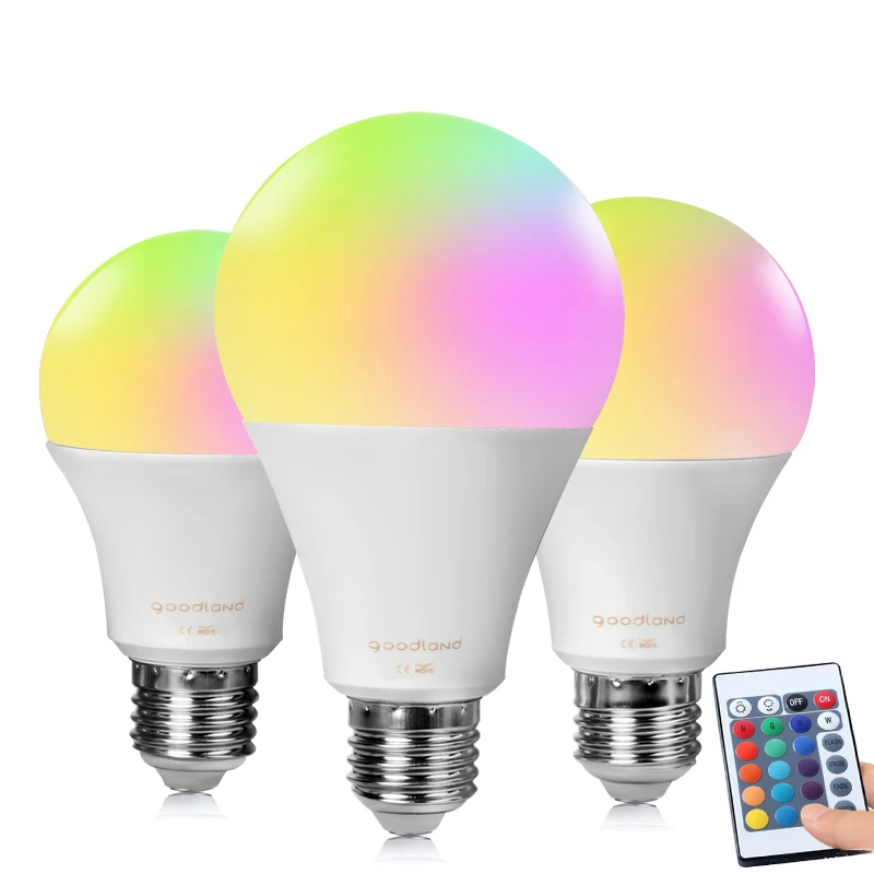 Goodland E27 RGB светодиодный светильник 3 Вт 5 7 Светодиодный 220 в 110 В лампада 16 цветов ИК