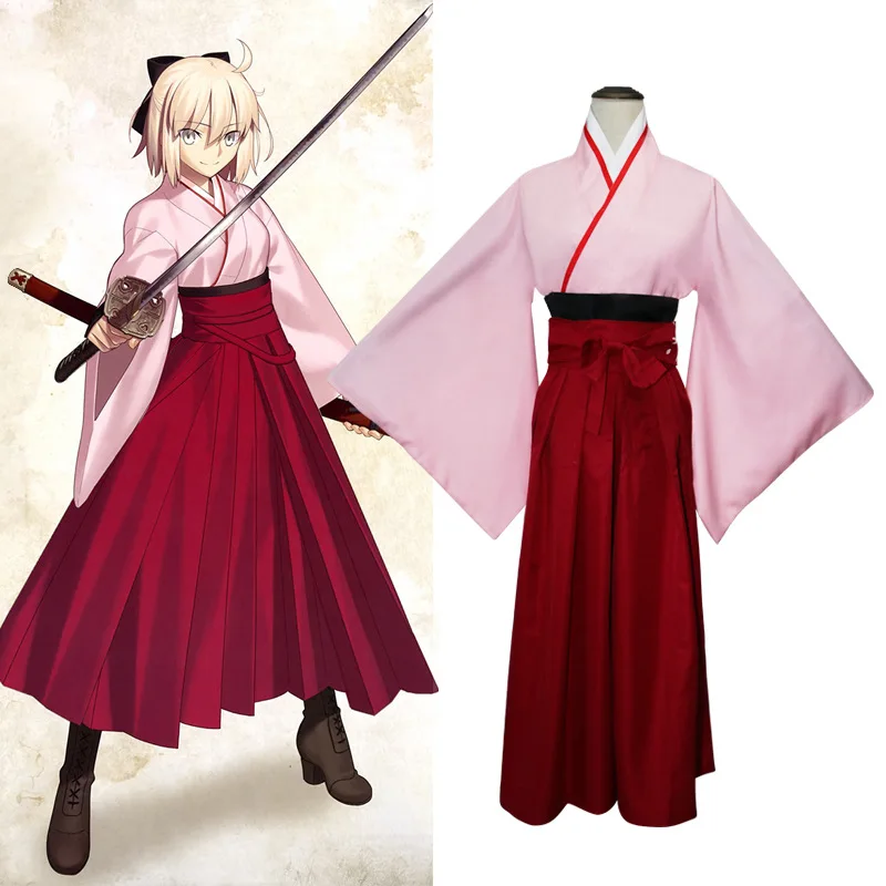 Вишневое кимоно JP Аниме Сакура меч Okita костюм Суджи Fate Grand заказ FGO косплей
