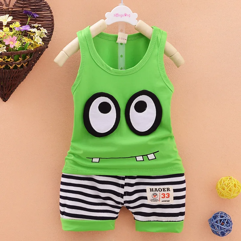 Летние полосатые хлопковые детские костюмы для бега Новинка 2 шт./компл. жилет