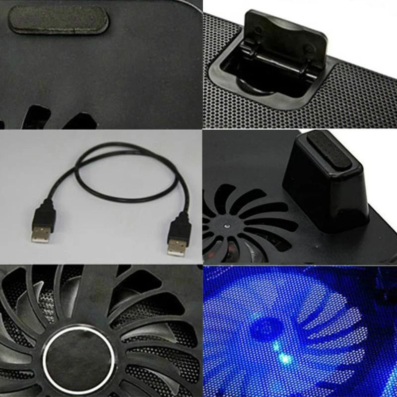 Охлаждающие подставки для ноутбуков 5 вентиляторов 2 USB-порта светодиодная