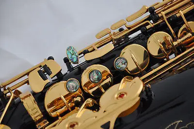

Customize Black Nickel Eb Alto Saxophone Gold Key Abalone Button Play Jazz Music