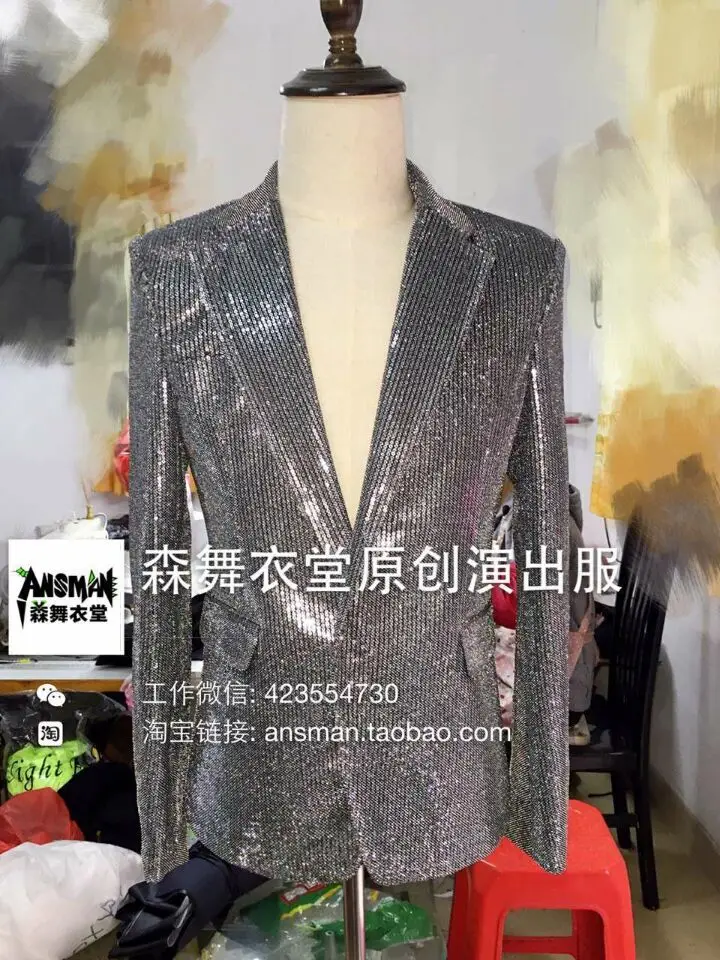 S 5xl Новый 2021 для мужчин тонкий Dj Серебряный пиджак певица костюмы торжественное