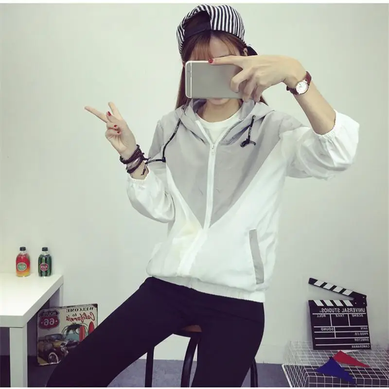 2018 Hooded Two Tone Windbreaker Jacket Patchwork Jackets Women Color Block Fall Fashion Casual Outerwear Baseball jacket | Женская