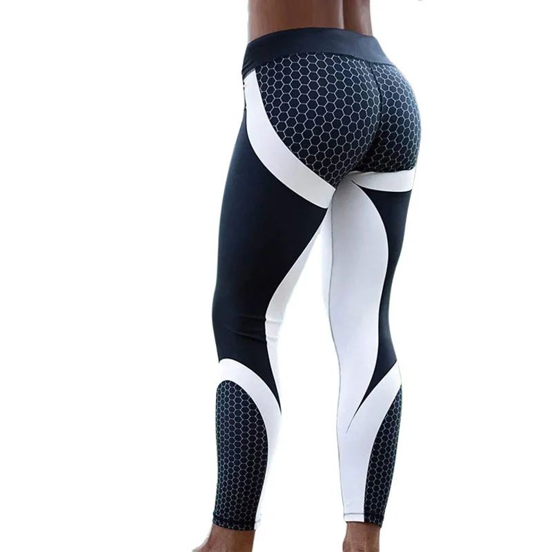 

Hayoha Mesh Pattern Print Leggings fitness Leggings For Women Sporting Workout Leggins Elastic Slim Black White Pants