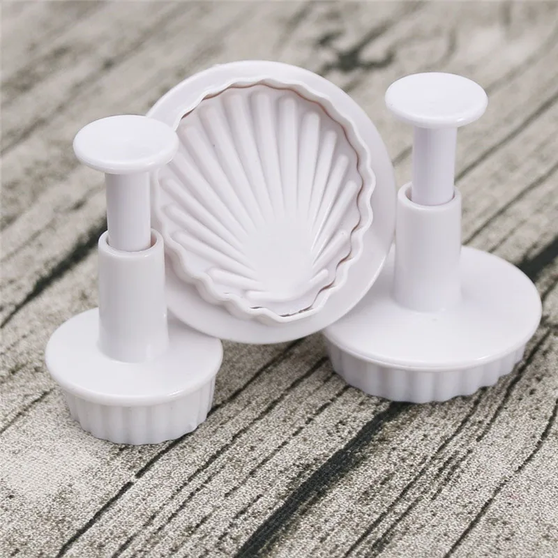 3Pcs Shell Shape Plastic Fondant Cake Molds Cookies Plunger Cutter Chocolate Mold Baking Decorating Tools | Дом и сад