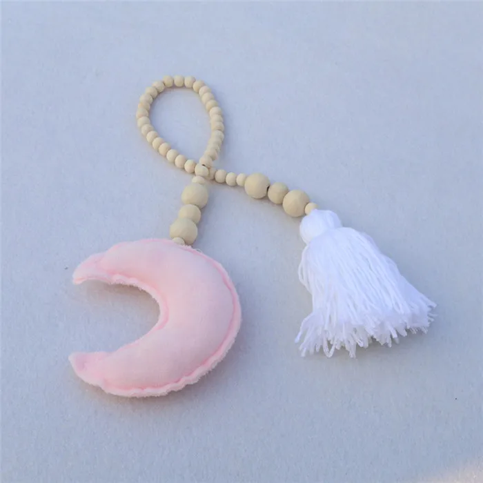 Pink Moon Tassel INS Скандинавская звезда Луна кисточка деревянный бисер Украшение для детской комнаты детская палатка подвесная подвеска Настенный декор реквизит для фотосессии - Цвет: Pink Moon Tassel