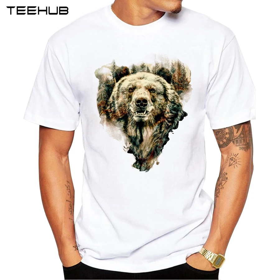 Мужская футболка с коротким рукавом круглым вырезом и принтом медведя|men t-shirt|short