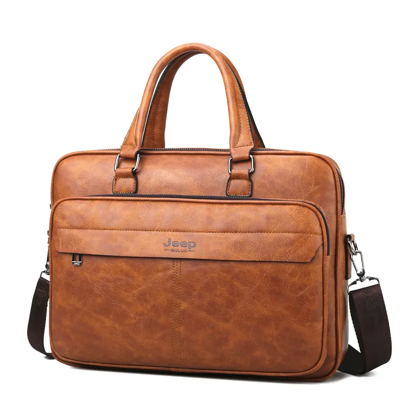 8115-3 Orange JEEP BULUO, известный бренд, мужской портфель, сумка, высокое качество, для бизнеса, офиса, работы, кожа, сумки на плечо, дорожная сумка, 14 дюймов, для ноутбука - Цвет: 8115-3 Orange