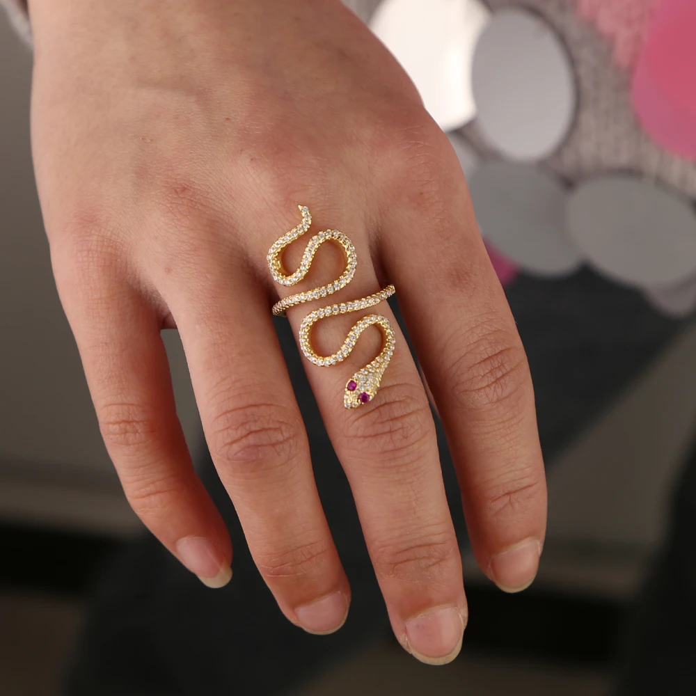 New Arrived Open Size Long Snake Ring Rose Gold Color Multi Wrap Women Full Finger Shaped Cz Fashion Jewelry | Украшения и