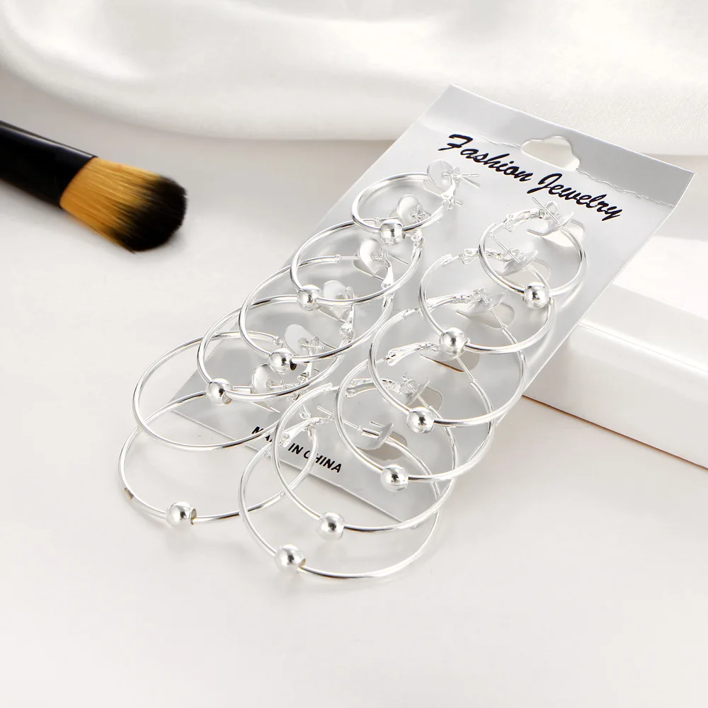 6 парт/компл. серьги кольца большие круглые золотистые и Серебристые подвески с