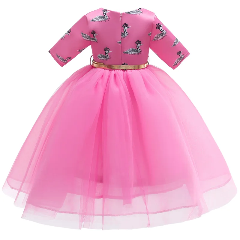 New Top Style Kids Dress For Girls spring Summer Girl's Mesh Wedding Party Swan Printed Midsleeve Clothes | Детская одежда и