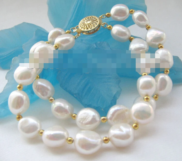 

FREE SHIPPING@@ 0750 2row natural white baroque freshwater pearl bracelet