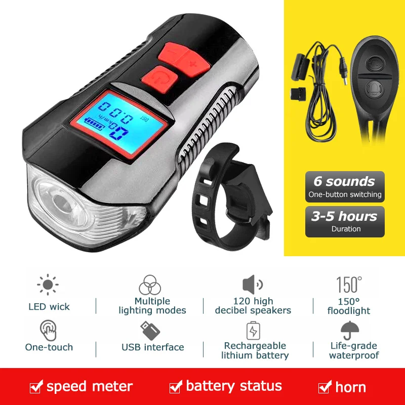 Deluxe Edition Red Водонепроницаемый велосипедный светильник, зарядка через usb, велосипедный передний светильник, вспышка, светильник на руль, велосипедный головной светильник, w/Horn speed Meter, ЖК-экран - Цвет: Deluxe Edition Red