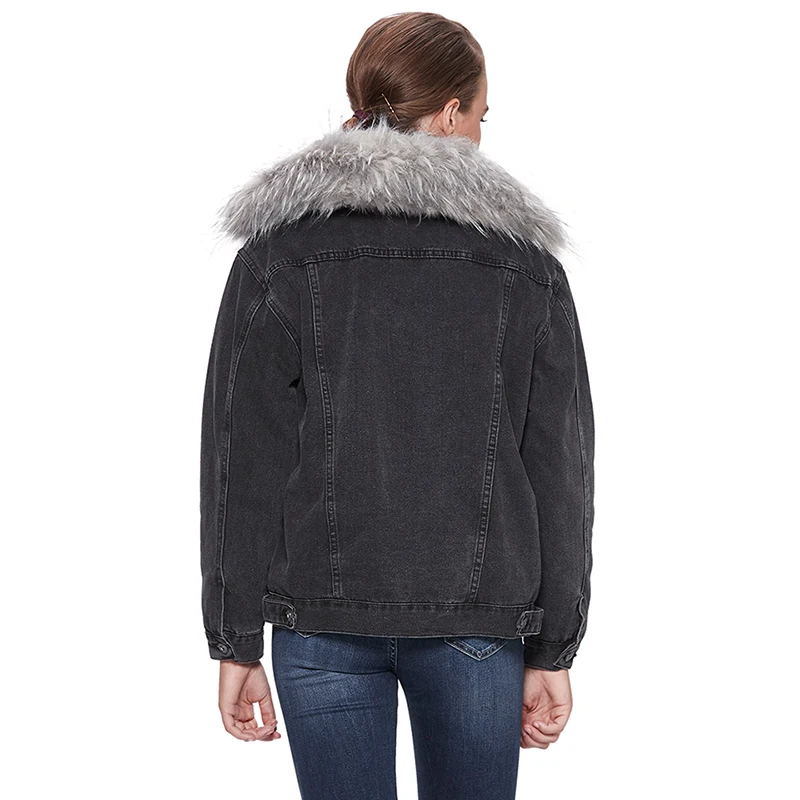 GLO STORY Женская Повседневная Уличная джинсовая куртка шерстяная подкладка толстая