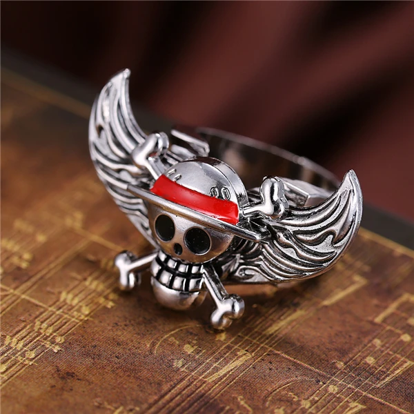 Hot Anime One Piece Portgas skull male rings rotatable Angel Wings personality for men jewelry 2016 new arrival | Украшения и