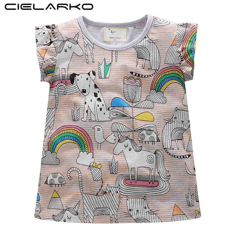 Футболка для девочек Cielarko с мультяшным рисунком полосатая хлопковая детская