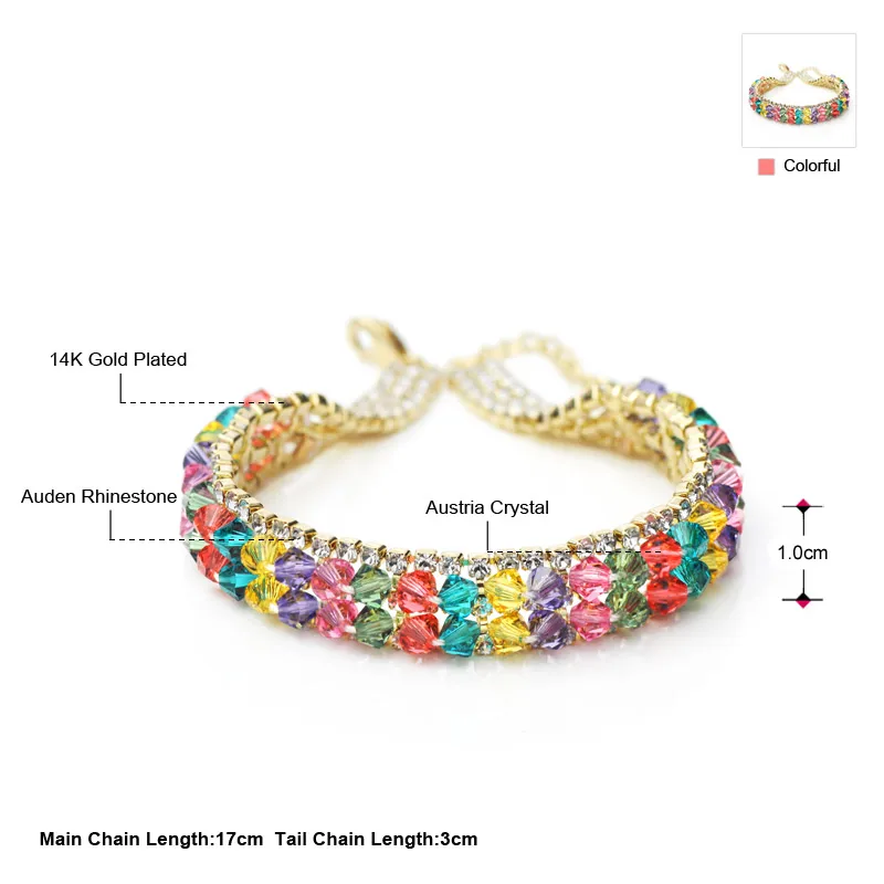 Neoglory Австрийские кристаллы и ауден стразы браслет с бусинами красочный