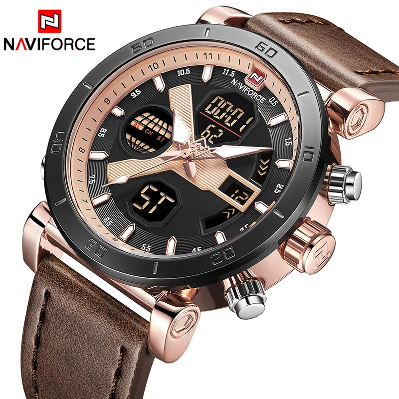 Роскошные Брендовые мужские модные спортивные часы NAVIFORCE Мужские кварцевые