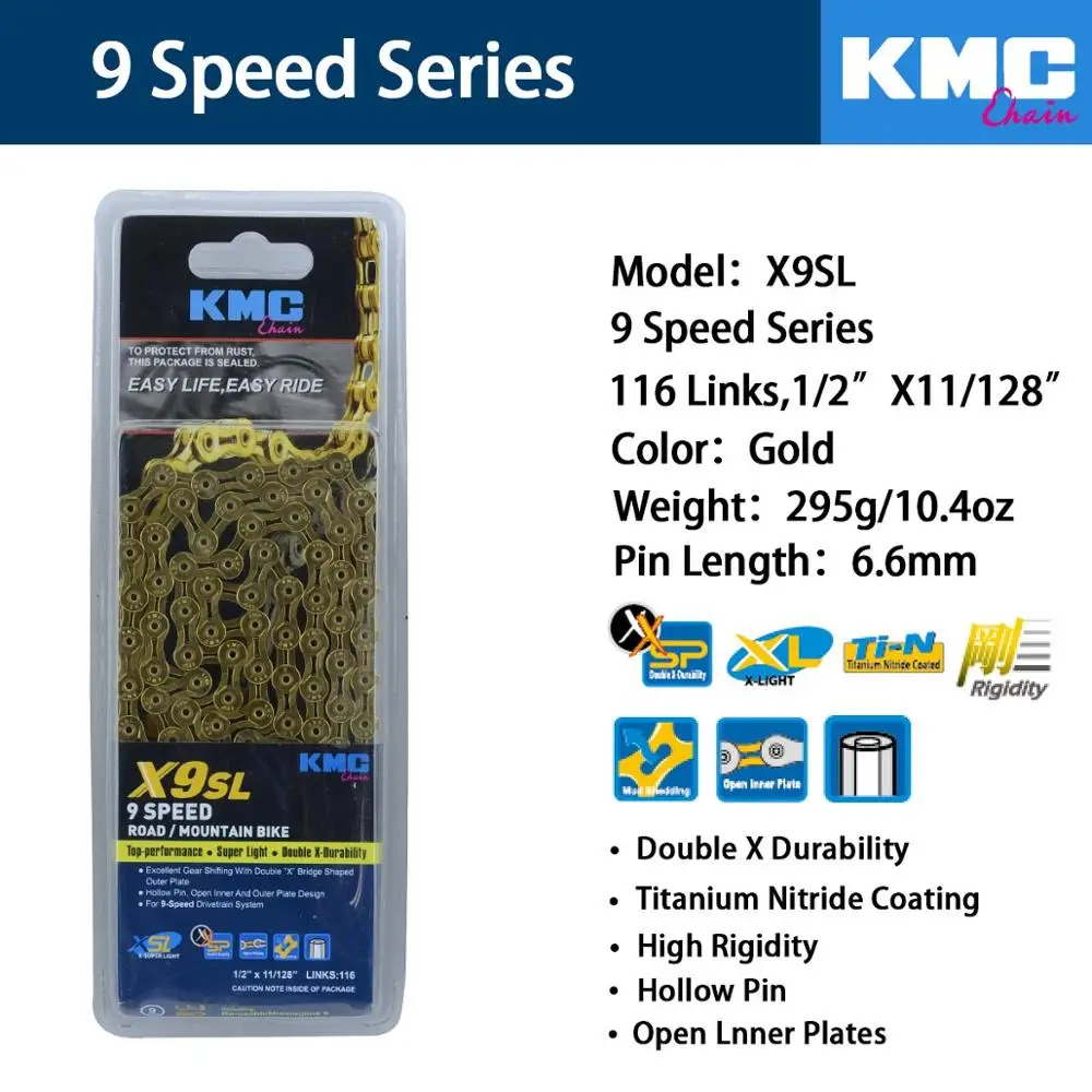 KMC X8 X9 X9sl X10 X10sl X11SL Z99 велосипедная цепь 9S 10S 11S золото для MTB/шоссейного велосипеда fo Shimano/SRAM 8 9 10 11 скорость 116л/цепной велосипед - Цвет: X9SL-Gold
