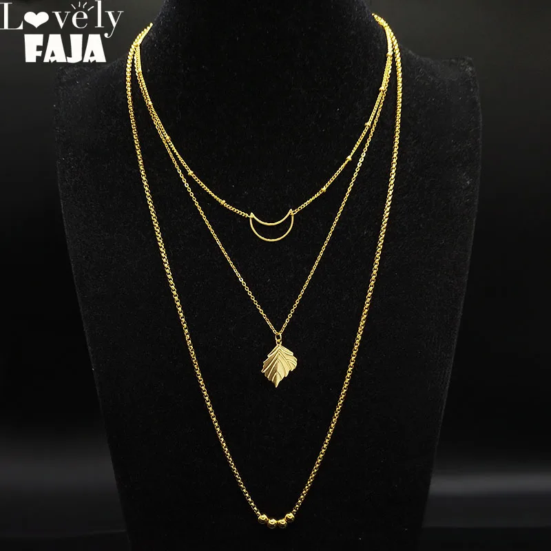 

2022 New Fashion Leaf Stainless Steel Necklaces for Women Gold Color layered Necklaces Pendants Jewelry colier femme N19086
