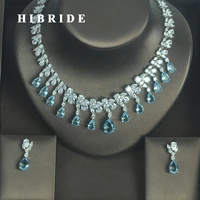 hibride fashion european light blue water drop shape aaa cubic zircoia earring necklace sets women jewelry sets party show n 333
