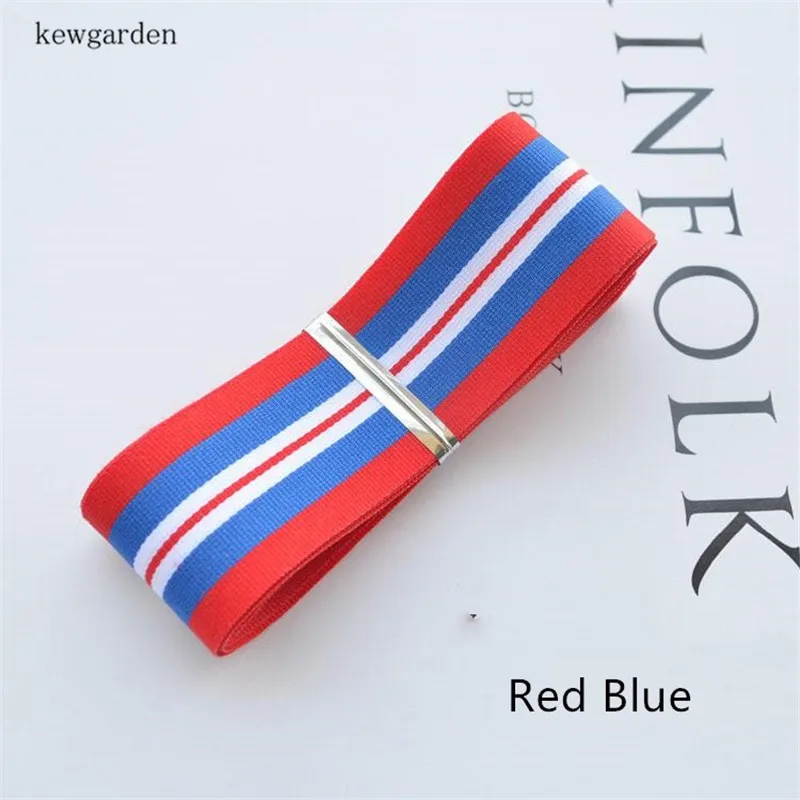 Red Blue Kewgarden вручную изготовленная лента 25 мм " Двойная полоска для лица Лента Сделай сам бант в качестве аксессуара Riband атласная лента 20 ярдов - Цвет: Red Blue
