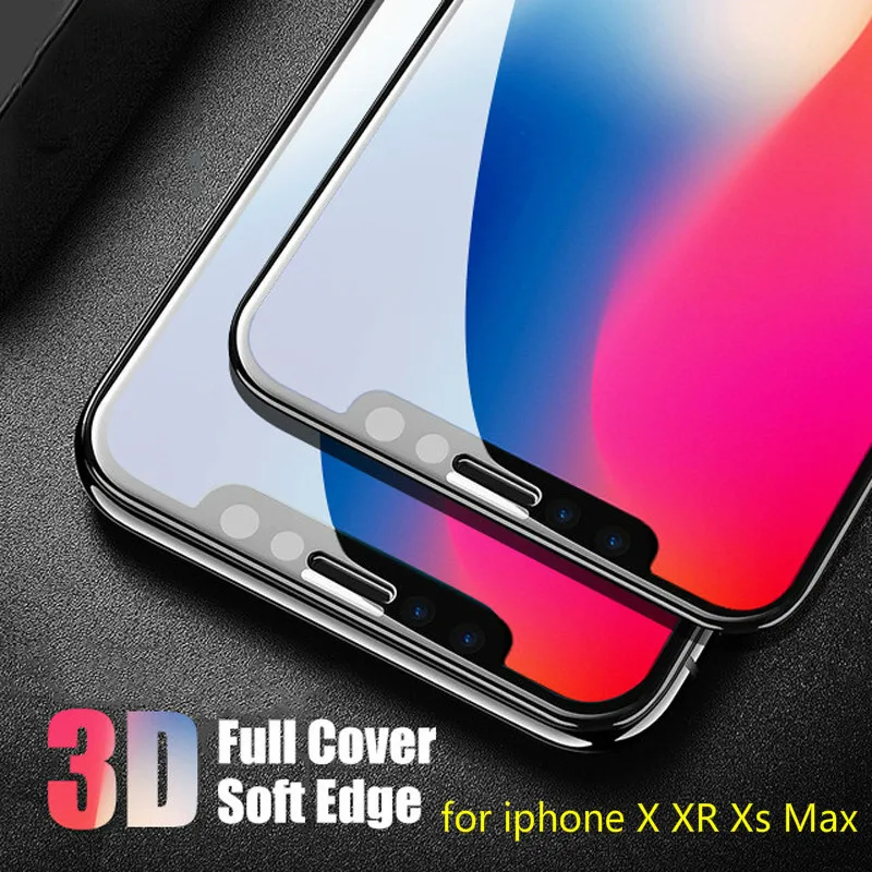 3D полное покрытие изогнутый мягкий край закаленное стекло для iPhone Xs max защита экрана на X XR Полное защитная