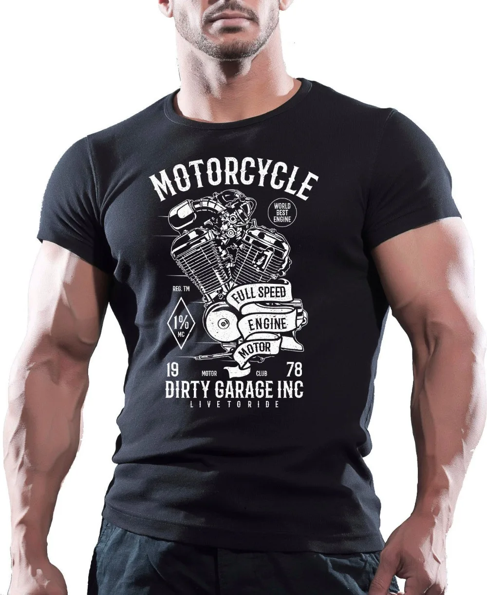 

Men 2019 Summer 100% Cotton Casual Short Sleeve Tops Motorcycle Full Speed Engine Motor Dirty Garage Engine Printed Shirts