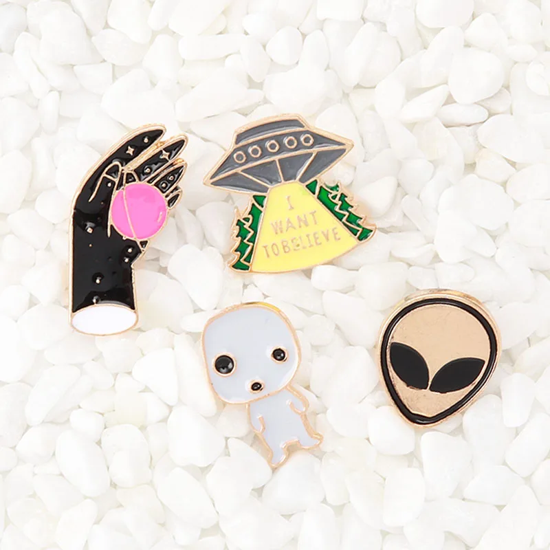 4 шт./компл. Alien UFO булавки белая кошка планеты я хочу верить НЛО Броши с