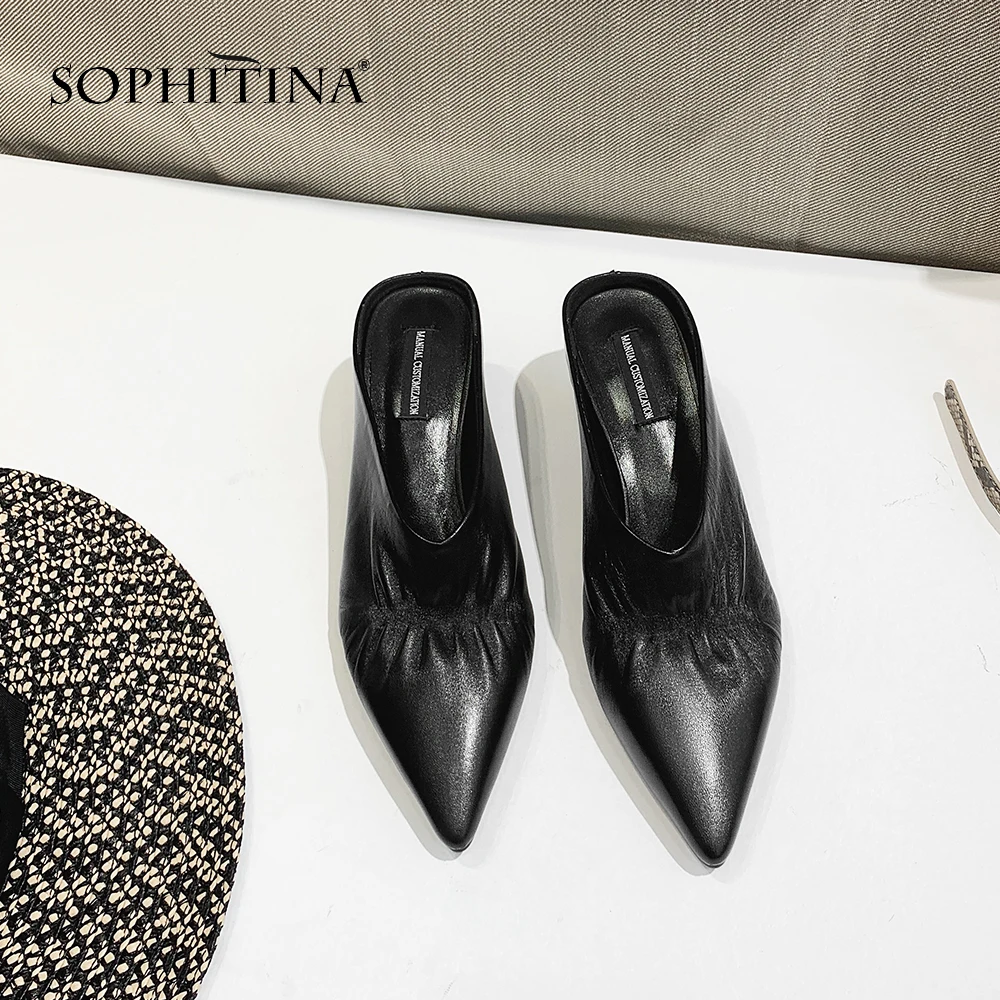 SOPHITINA/стильные женские туфли-лодочки из натуральной кожи; однотонные туфли с острым носком; сезон весна-осень; женские туфли-лодочки без застежки на тонком каблуке; MO202
