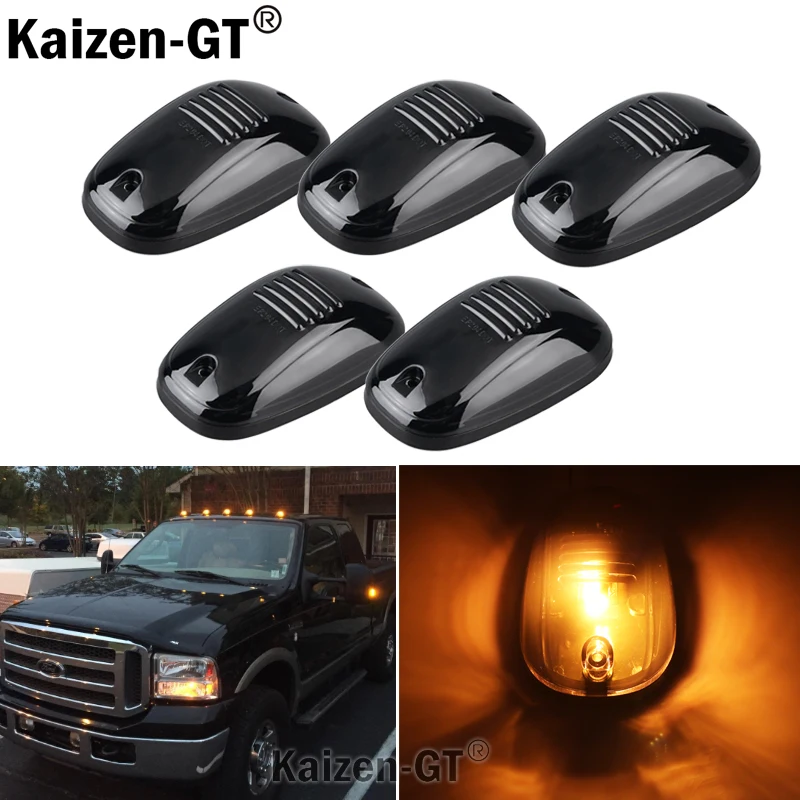 5pcs Amber LED Cab Roof Top Marker Running Lights For Truck SUV 4x4 (Black Smoked Lens Lamps)
