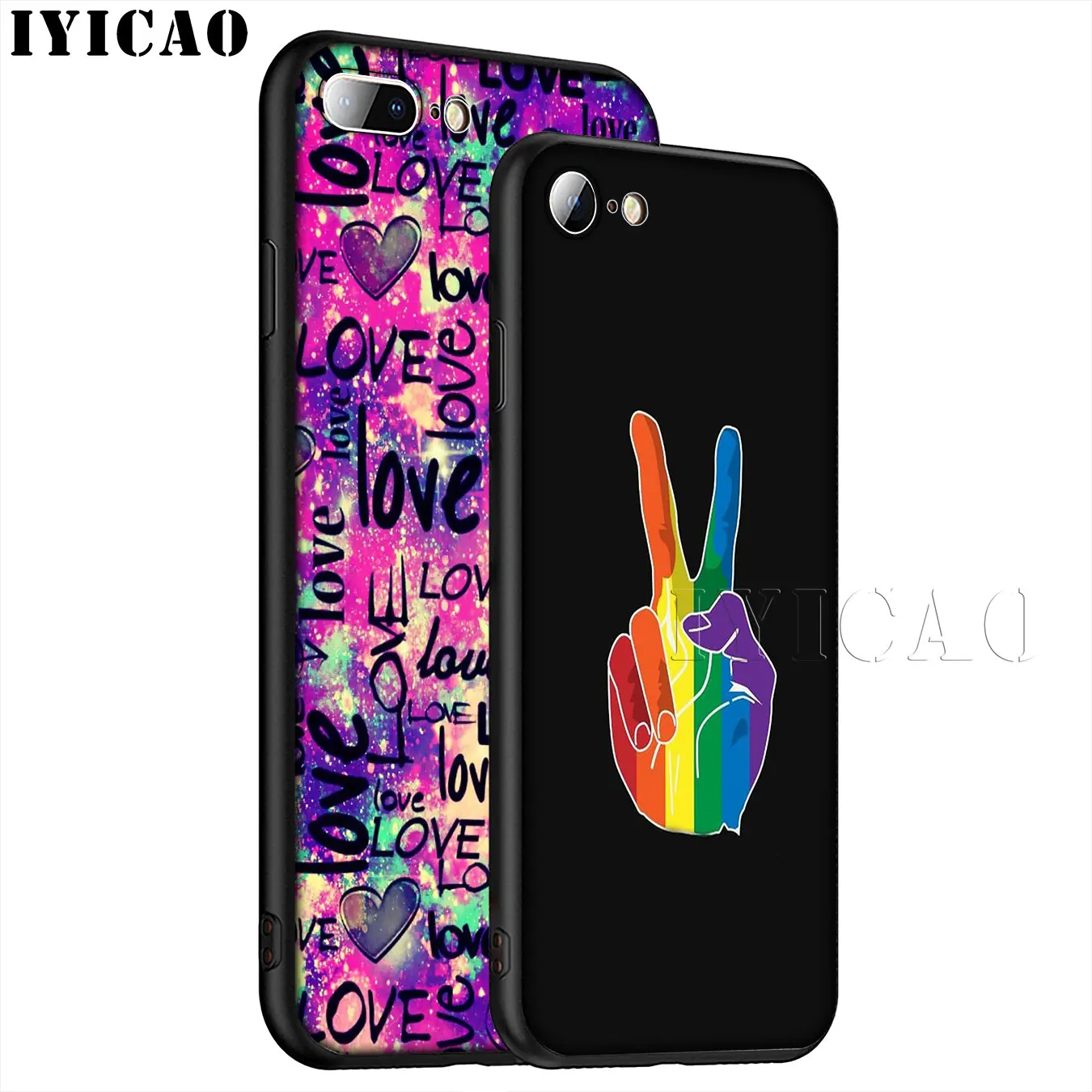 IYICAO Love Is LGBT Rainbow Heart Soft Silicone Phone Case for iPhone XR X XS 11 Pro Max 6 6S 7 8 Plus 5 5S SE Black Cover |