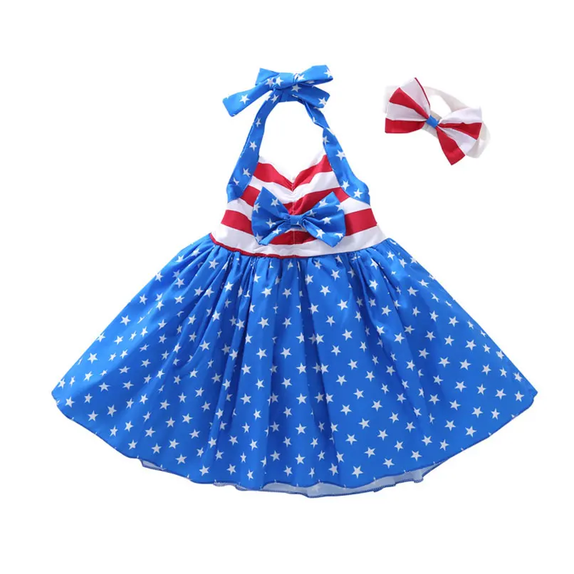 New Style Summer Baby girls Sling dress Open back clothing children printed star stripe kids Toddler Casual clothes | Детская одежда и