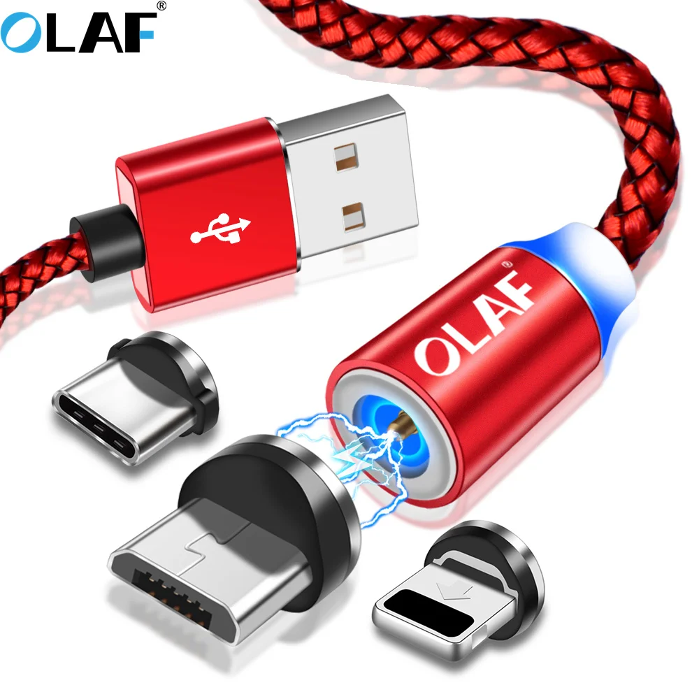 Магнитный зарядный кабель OLAF 2 м шнур для iphone 7 8 plus X XR XS Max светодиодный Micro usb Type-C