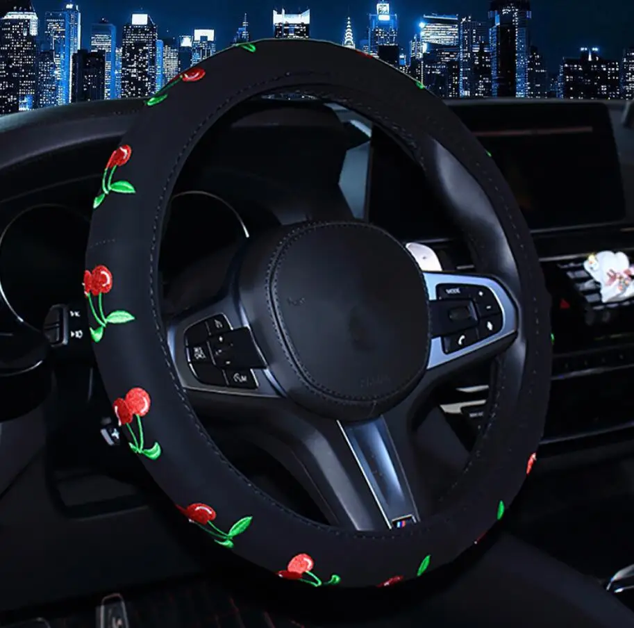 D 2019New чехол рулевого колеса автомобиля дамская вышивка Авто Рулевое покрытие четыре сезона украшение интерьера автомобиля Руль крышка - Название цвета: D