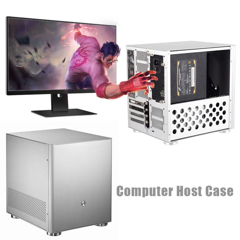 Алюминиевый сплав мини-чехол для настольного компьютера для M-ATX ITX материнская плата серебристый чехол для компьютера башни с 4 слотами расширения