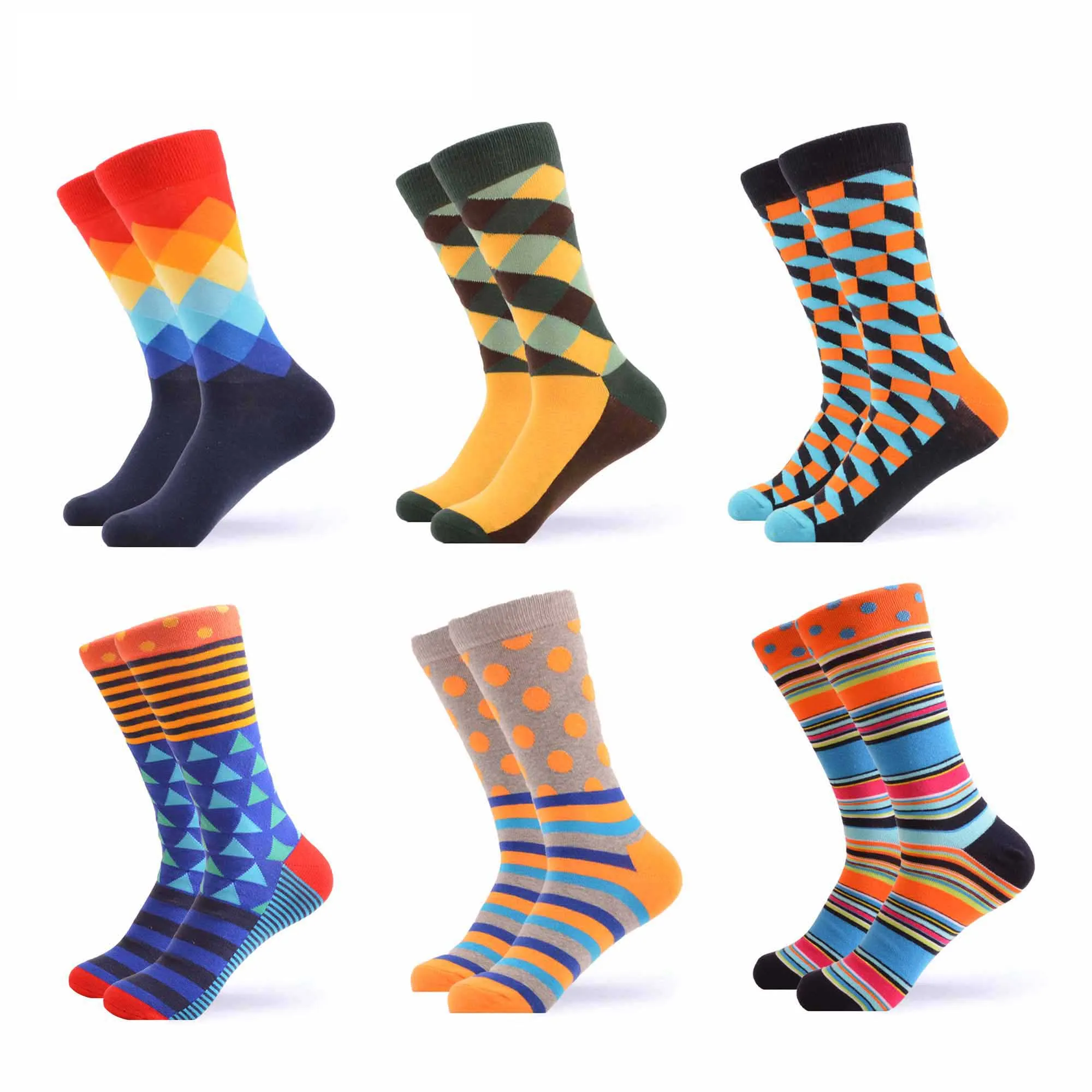 05732 (6 pairs) SANZETTI Men's Colorful Combed Cotton Happy Novelty Socks Hip Hop High Quality Skateboard Plaid Geometric Funny Socks For Gifts - Цвет: 05732 (6 pairs)